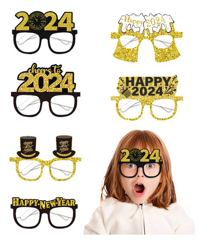 Lentes Para Fiesta De Año Nuevo Dorado Y Negro De Papel 12p