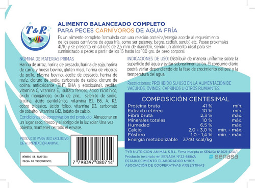 Alimento Pejerrey - Surubí - Bagre X 3 Kg -2.5 Mm