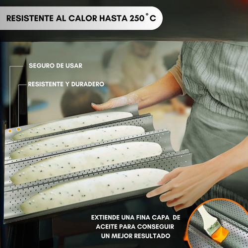 Molde Perforado Antiadherente 4 Pan Francés Baguette