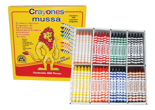 Crayones Mussa 8 Colores Básicos C/200 Pzs 