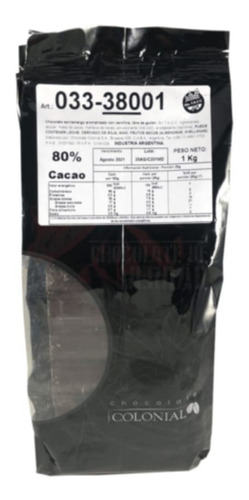 Chocolate Cobertura Colonial Semiamargo Cacao 80% X 1kg