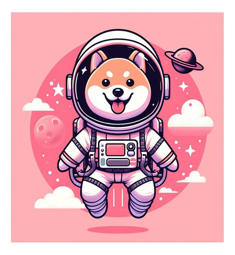 Vinilo 20x20cm Shiba Inu Vestido De Astronauta Pink