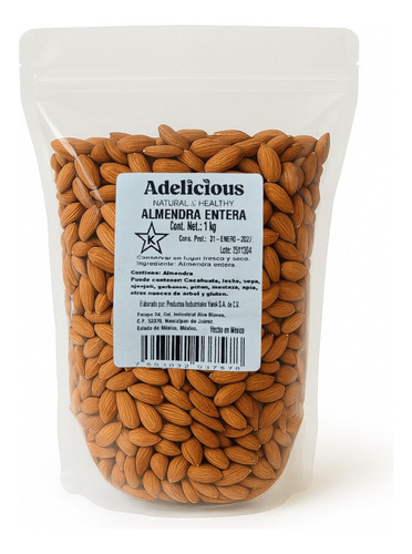 Almendra Entera Natural 1kg Sin Sal Alta En Fibra Y Proteína