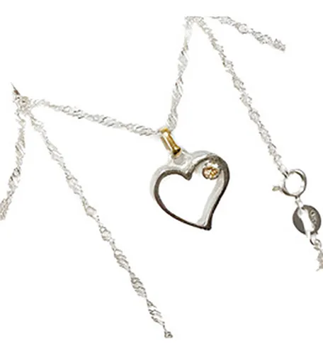 comprar Conjunto Cadena Singapur Plata 925 Dije Corazon Plata Y Oro