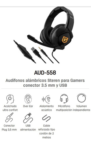 Aud-558 Audífonos Alámbricos Steren Para Gamers Conector 3.5