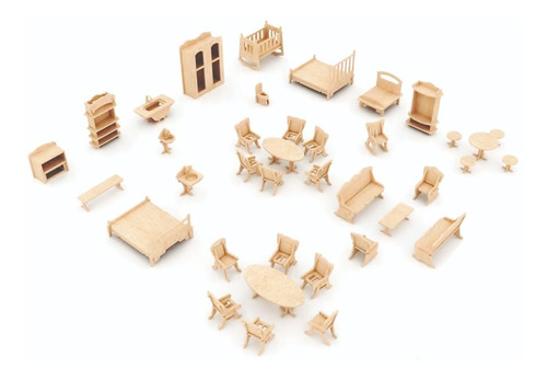 Kit De 38 Muebles Para Casa De Muñecas En Mdf