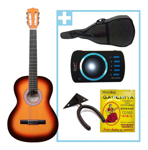 Combo Guitarra Criolla Niño + Funda Afinador Y Accesorios