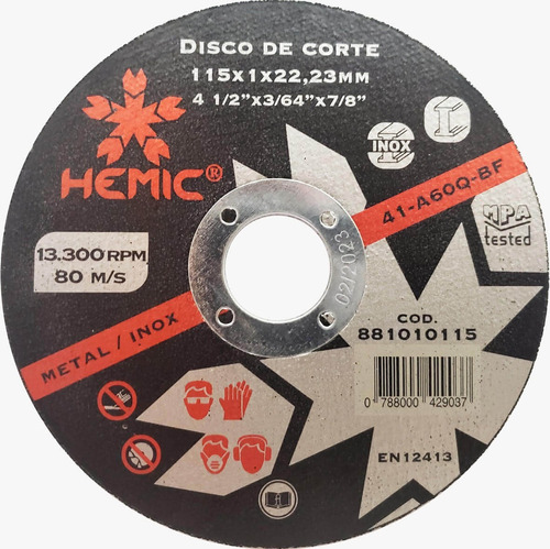 Disco De Corte 4 1/2 X 1mm Hemic 50 Unidades