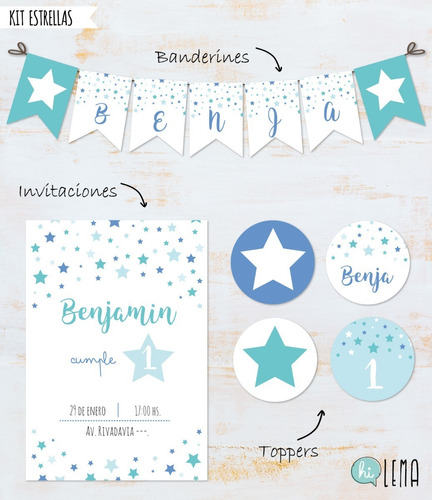 Kit Imprimible Estrellas Nene Azul Deco + Candy Bar