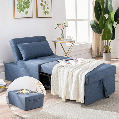 Sofa Cama Convertible 4 En 1 Otomano Azul Marca Cozy Castle