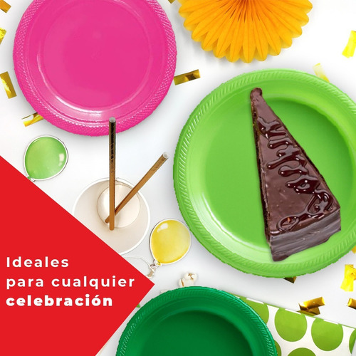 60 Platos De Plástico Grandes Desechable Colores Amscan Colores Blanco