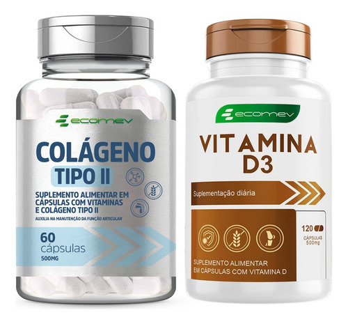 Kit Colágeno Tipo 2 Com Vit C B1 B6 B12 + Vitamina D3 Formula Concentrada Ecomev