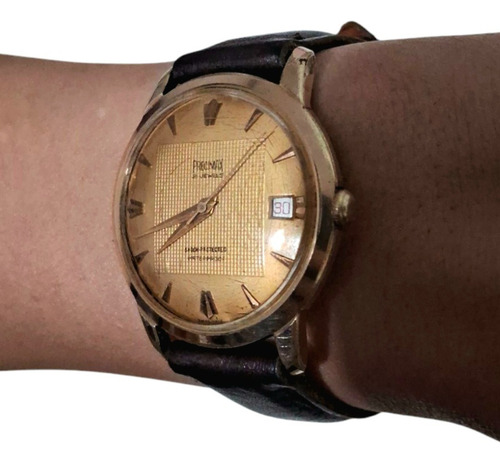 Reloj Pulsera Precimax 21 Jewels A Cuerda Años 60 Marrón Oscuro Dorado Dorado (Usado)