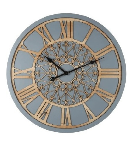 Reloj De Pared Gris Metal Madera 68 Cm Campoamor Deco