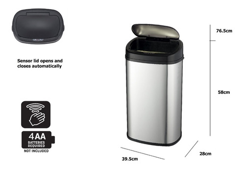 Imagen 6 de 8 de Tacho Cesto Basura Sensor Automatic 48 Lts Balingtech