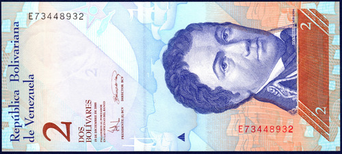 Billete 2 Bolívares E8 19 Diciembre 2008 Francisco D Miranda