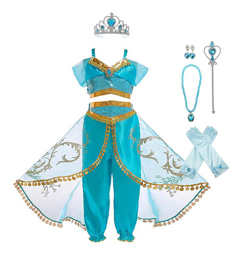 Disfraz Talla 3-8t Para Niña Princesa Jasmine De Aladdin-