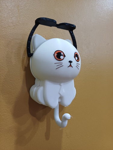 Porta Llaves Gato Cool Movimiento Lentes Deco Gatito Top Blanco