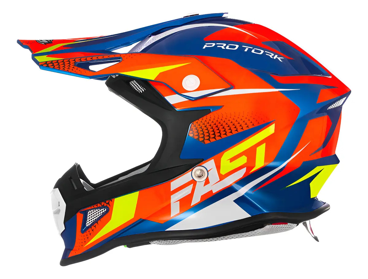 Capacete Motocross Pro Tork Fast Fantasy Azul - Laranja Tam.60