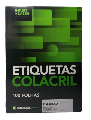 Etiqueta Adesiva Fosca A4 210x297mm 100 Folhas Impressora Colacri...