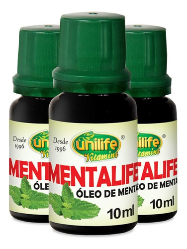 Kit 3 Óleo De Menta Concentado Mentalife 10ml Unilife