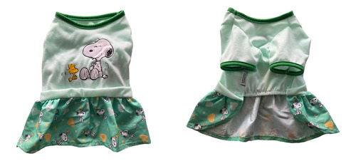 Vestido Verão Pets Peanuts Snoopy Verde Para Cães Pp