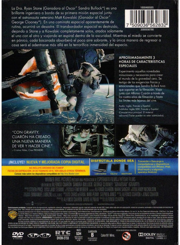 Gravedad Gravity Sandra Bullock 2 Discos Pelicula Dvd