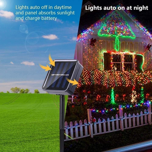 A Flashing Navidad Solar 300 Leds 30m 8 Modos De Luz