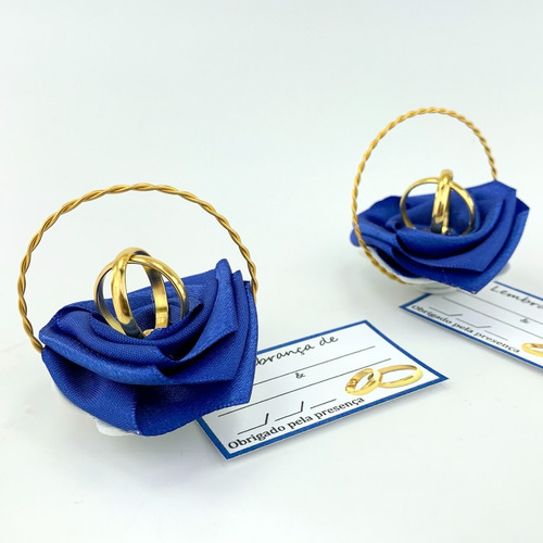 Lembrancinha Casamento Cestinha Alianças Azul Royal Com 25