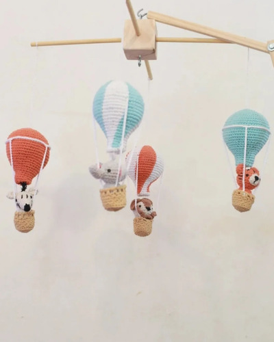 Movil Cuna Tejido Crochet Globos Animales Personalizados