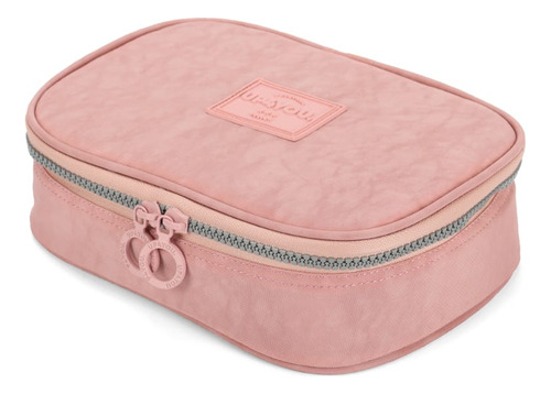 Kit Mochila De Rodinhas 360° E Estojo 100 Pens Colégio Nude