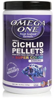 Omega One Cichlid Pellets Super Color Small Sinking 460g Alimentos Para Peces Cíclidos Granulos Pequeños 2mm Lento Hundimiento A Base De Salmón De Alaska Comida Marina