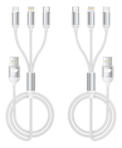 Kit De 2 Cables De Carga Multiple 3 En 1 Micro Usb/usbc/ Ip