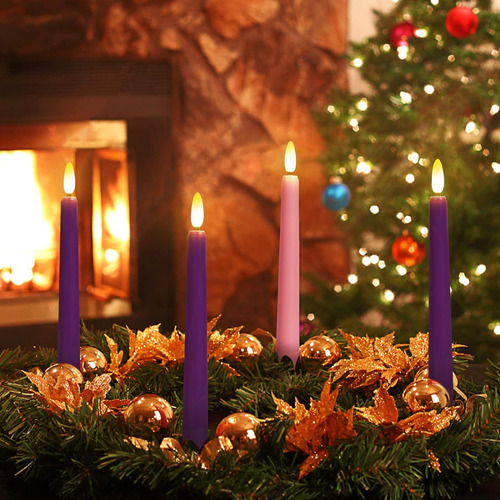 Velas De Adviento Sin Llama, Color Morado Y Rosa, 8 Pulgadas