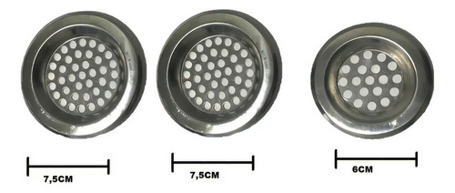 Kit 3 Ralo Pia Em Aço Tipo Inox 7,5cm 7,5cm 6cm