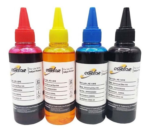 Pack 4 Tinta Dye Universal 100ml Roja Azul Negra Amarilla