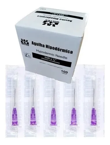 Aguja hipodérmica Anvisa, 24 g x 3/4 (0,55 x 20 mm), C/ 100, volumen al por mayor, capacidad de 0 ml