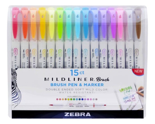 Marcadores Mildliner Brush Pen Punta Pincel Zebra 15 Piezas