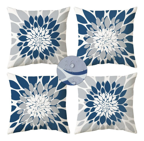 4 Funda Almohada Azul Grise Para Exterior Impermeabl X