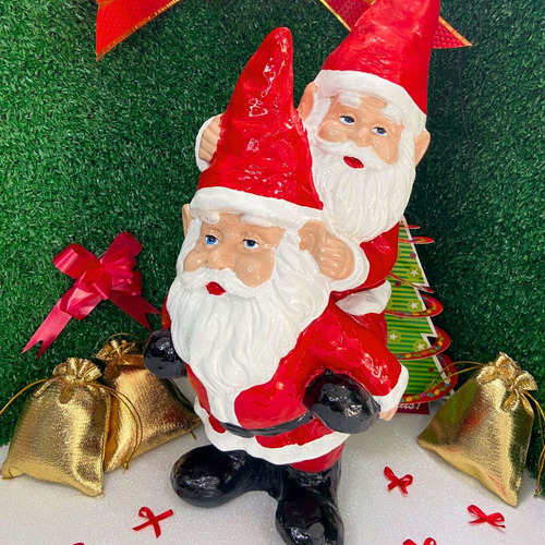 Anão Gnomo Duplo Grande Enfeite De Jardim Área Externa Papai Noel