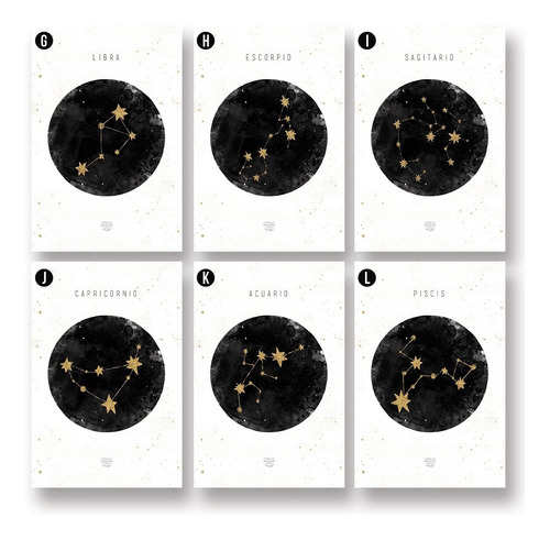 Imagen 4 de 10 de Set De 3 Cuadros (3 A4) Signos Zodíaco Luna A Elección