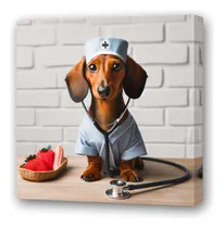 Comprar Cuadro 45x45cm Perro Salchicha Medico Enfermera Doctora