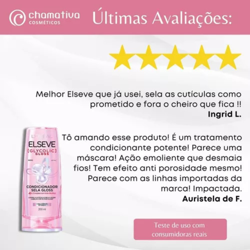 Shampoo, Condicionador 200ml + Mascara Glycolic Gloss Elseve