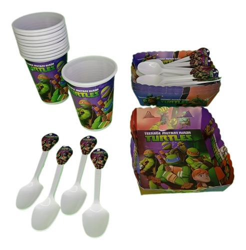 Kit Decoracion Tortugas Ninja 24inv. Vasos Bandejas Cubierto