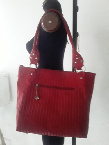 Bolso O Cartera De Cuero, Roja De Dama