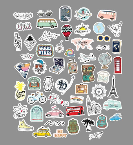 Stickers Viajes Mundo Travel Vinilos Calcos Termos Compu X56