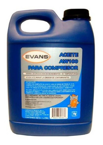 Aceite Para Compresor Liquido Evans Rc-aw100 3.78l (1 Gal) Color Azul