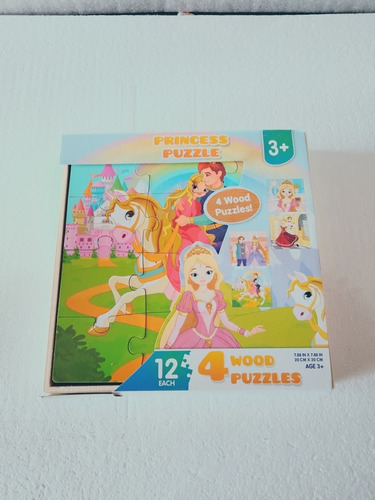 Caja 4 Puzzles Rompecabezas Madera Niñas Princesa 