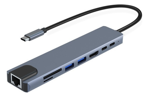 Hub 8 En 1 Usb C Usb 3.0 Hdmi 4k Pd Tf Sd Rj45 Lan 100mbps