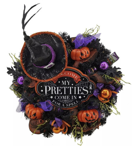 Corona De Halloween Con Sombrero De Bruja 76cm X76cm